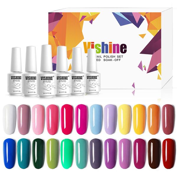 Vishine Gel Nail Polish 24 Colors Set Soak Off Gel Nail Polish Kit Nail Art Manicure Pedicure New Starter Pretty Color Collection Gift Set 8ml