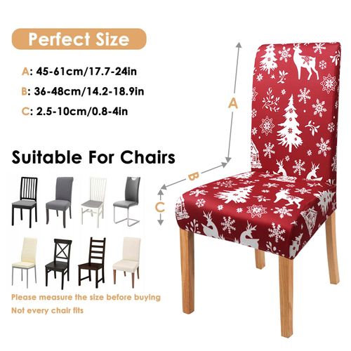 Red Christmas Chair Covers Set of 6,Winter Christmas Tree Snowflake Elk Chair Protectors,Elastic Removable Washable Dining Chair Covers for Winter Christmas Kitchen Dining Room Holiday Decor