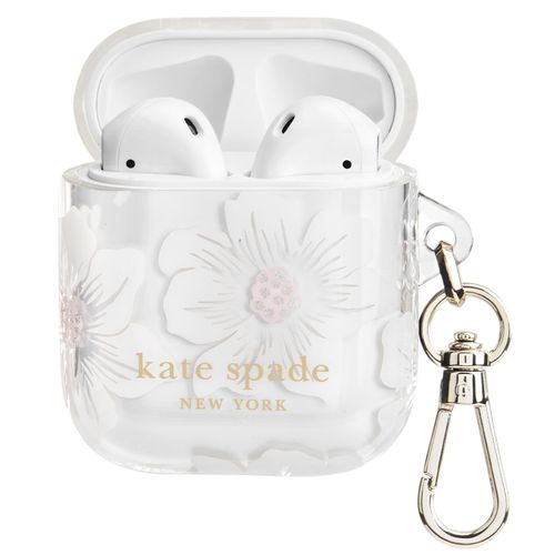kate spade new york AirPods Protective Case with Keychain Ring - Hollyhock Cream, Compatible with AirPods 2nd/ 1st Generation