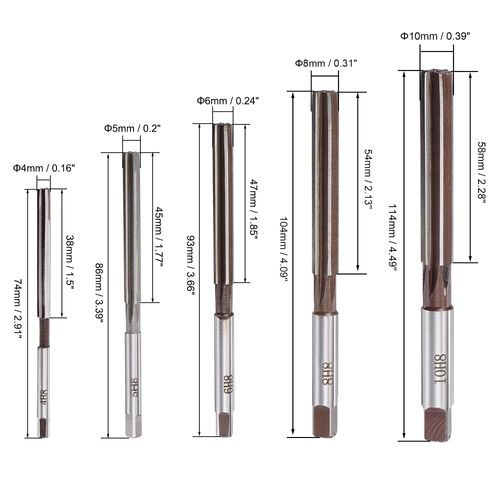 uxcell Hand Reamer Set, Hand Reamer, Cutter, Cutting Tool, 0.2, 0.2, 0.2, 0.3, 0.4 inches (4 mm), 0.2 inches (6 mm), 0.3 inches (10 mm), H8 Precision, Carbon Steel, 6 Flutes, Straight Shank, Milling