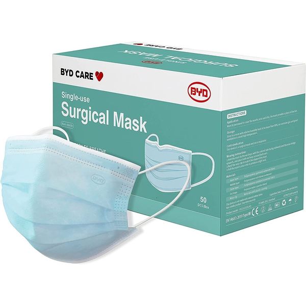 BYD CARE Single-use Surgical Masks One-size Green Box 50 PCS