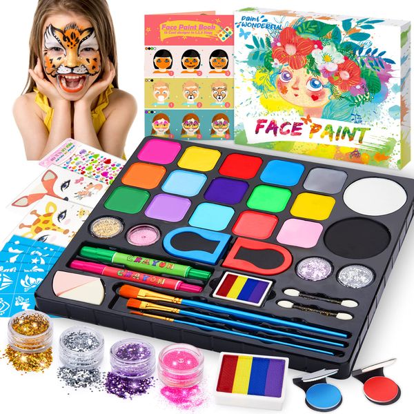 Chennyfun Kinderschminke Set, 17 Farben Children's Face Paint Set, waschbar für Kunstausstellung Halloween Party Colsplay Makeup Body Festliche Gesichtsfarbe Kinder, Geschenk für Halloween & Fasching