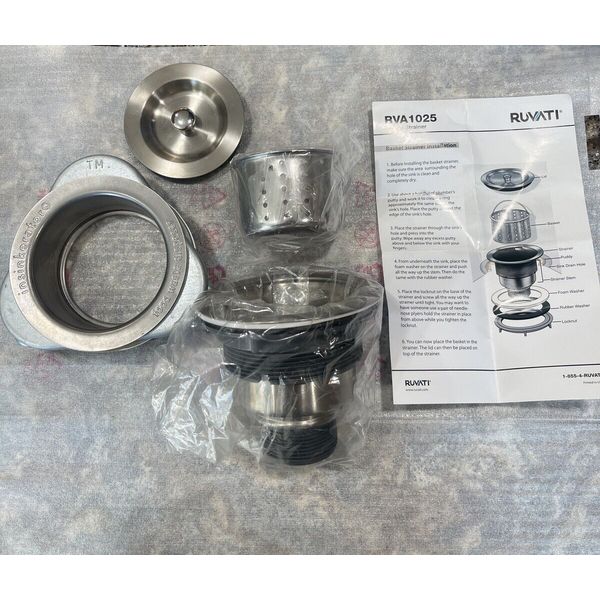 RUVATI RVA 1025 Sink Drain With Basket & Strainer AND Insinkerator Top Flange