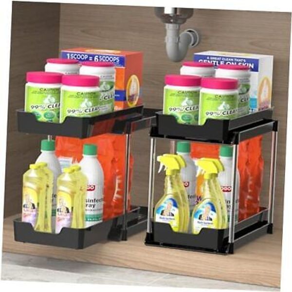 Under Sink Organizers and Storage, 2 (14.96"L x 9.85"W x 13.8"H)2PCS Black