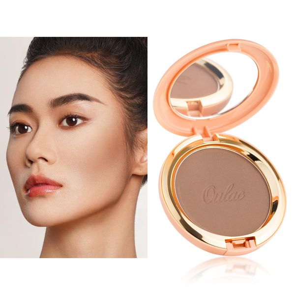 Oulac Satin Matt Bronzer Puder Gesichts Makeup mit Spiegel, Hochpigmentiertes Bronzing Powder Bronzing Blush Dual Purpose, Sonnengeküsster Natürlicher Look, Vegan & Cruelty-Free BS02