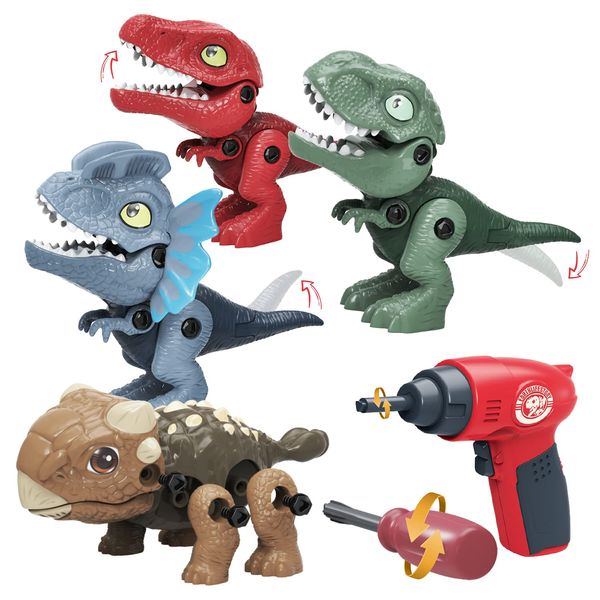 INVINZER Dinosaur Toy Building Toy for Kids, DIY Tool Set, Educational 3D Puzzle, STEM Carpenters, Popular, Electric Drill Included, Nursery School, Elementary School Students, Grandchildren, Boys,