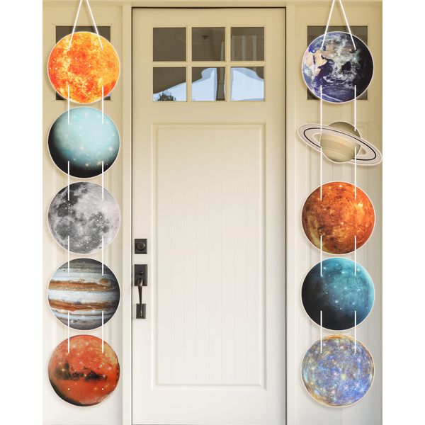 Sabary 10 Pcs Planets Theme Party Decor Solar System Decorations Outer Space Banner Cardboard Cutout Birthday Party Favors Planet Space Sign Porch Banner for Space Birthday Party Supplies