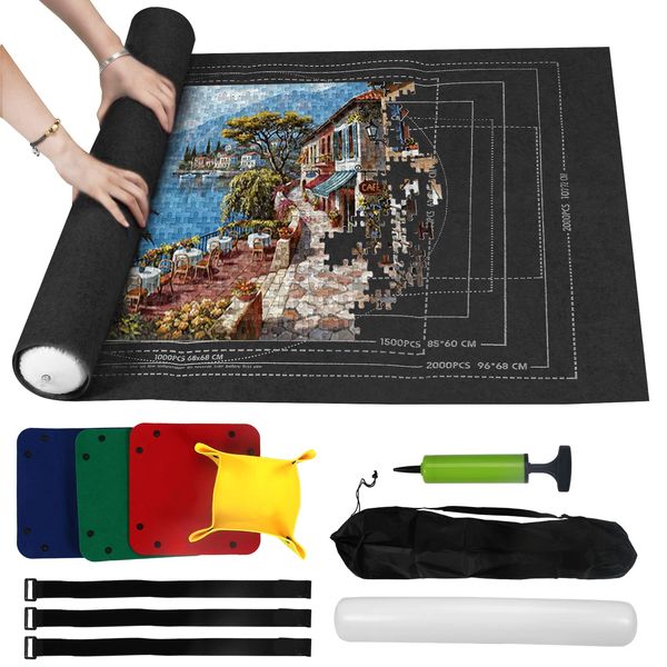 Zaloife Puzzlematte für Puzzle mit bis zu 2000 Teile, Puzzle Mat Roll, Puzzle Aufbewahrung Puzzlematte Zum Rollen, Puzzle Unterlagen Puzzlepad Puzzlerolle, Puzzleteppich Schwarz