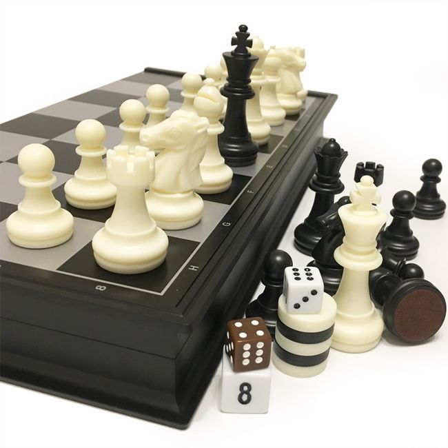 Magnetic Folding Chess Checkers Board Game International Size