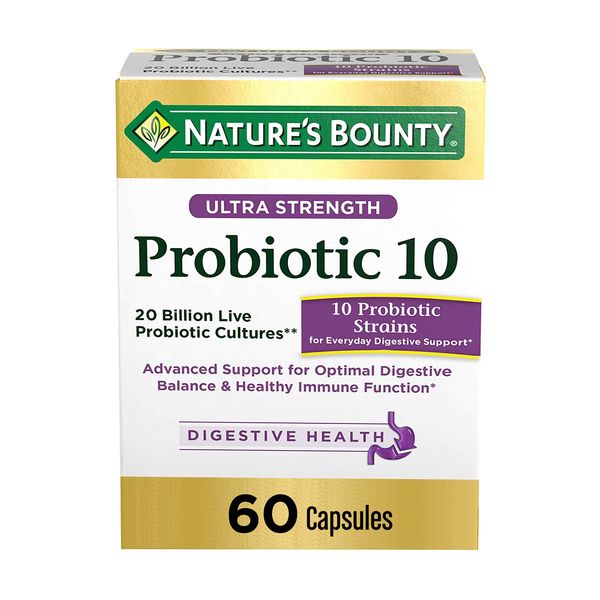 Probiotics by Nature's Bounty, Ultra Strength Probiotic 10, Immune Health & Digestive Balance, 60 Capsules