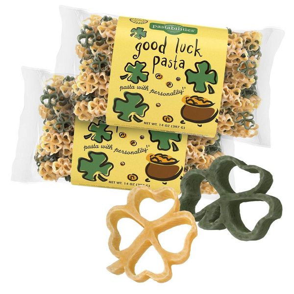 Pastabilities Good Luck Shaped Pasta with Shamrocks for St Patrick's Day, 14 oz (2 Pack) Non-GMO Wheat Pasta, Kosher Certified, Vegan Plant Based Pasta