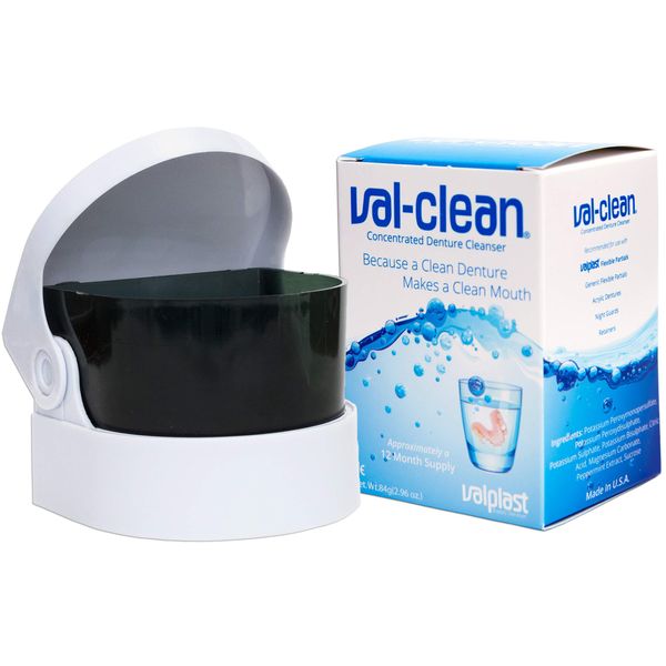 Val-Clean Sachets & Sonic Cleaner - 12 Sachets 1 Years Supply Valplast Flexible Denture Cleaner (Batteries NOT Included)