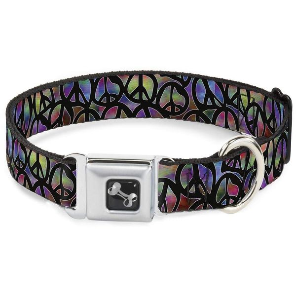 Buckle-Down Seatbelt Buckle Dog Collar - Peace Psychedelic - 1" Wide - Fits 15-26" Neck - Large, Multicolor (DC-W31611-L)