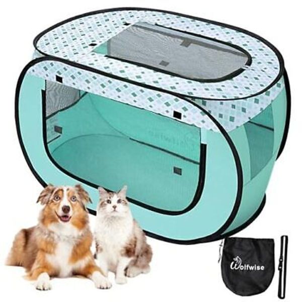 Pet Playpen, Pop Up Portable Dog Crate Indoor, 600D 35.4"x23.6"x23.6" Green