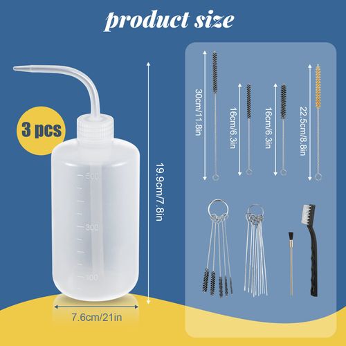 Roshtia 24 Pcs Spray Gun Cleaning Kit 3 Pcs Bottle and 21 Pcs Spray Paint Gun Cleaning Brushes 500ml Plastic Squeeze Wash Bottle Tube Bottle Brushes Paint Gun Cleaning Kit
