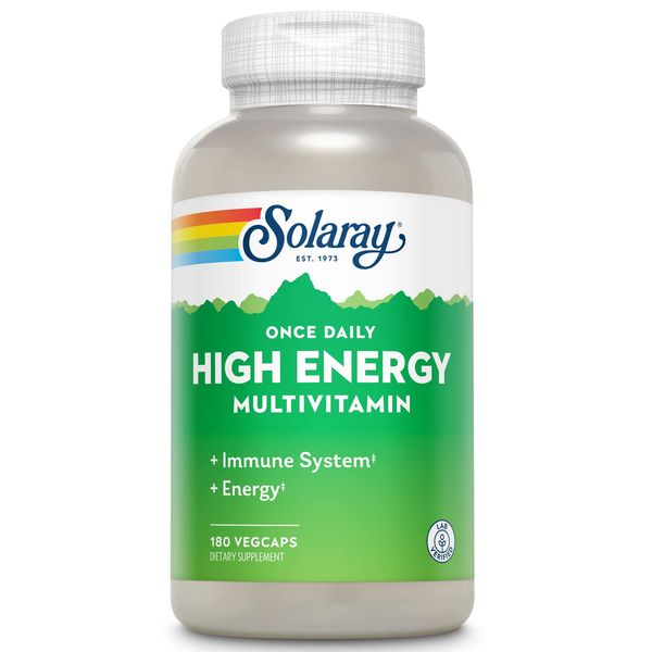 SOLARAY Once Daily High Energy Multivitamin for Women and Men - Energy Supplements - Immune Support w/Vitamin C, A, D and E, Vitamin B Complex, Trace Minerals, 60-Day Guarantee, 180 Serv, 180 VegCaps