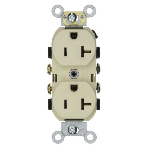 Leviton CR20-I 20-Amp, 125-Volt, Narrow Body Duplex Receptacle, Straight Blade, Commercial Grade, Self Grounding, 10-Pack, Ivory
