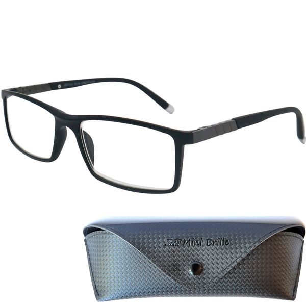 Mini Brille Stable Blue Light Blocking Reading Glasses with Rectangle Lens, FREE Case, Plastic Frame (Black), Women and Men Anti Blue Light Filter +2.00 Magnification