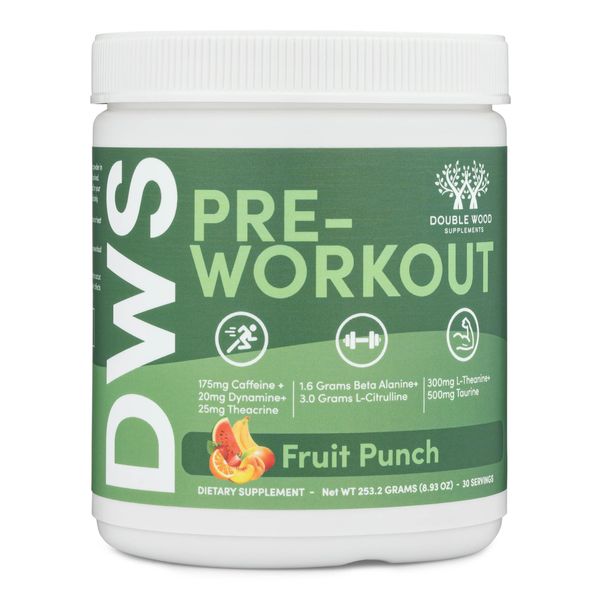 Pre Workout Powder for Men & Women (30 Servings of Caffeine, Beta Alanine, L-Citrulline, Dynamine, L-Theanine, Taurine, Theacrine, & More) Preworkout Powder with Scoop by Double Wood (Fruit Punch)