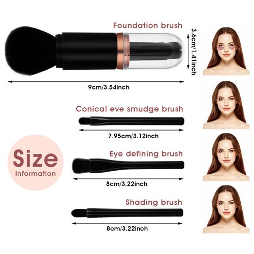 Molain Piccolo Set Di Pennelli Da Trucco 4 In 1 Portatile Da Viaggio Pennello Per Labbra Pennello Per Ombretto Pennello Per Fondotinta In Polvere Retrattile Mini Set Di Pennelli Per Trucco Cosmetico