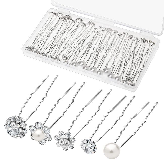 40 Stück Hochzeit Perle Haarnadeln für Braut, Silber Perle Strass Haarnadeln Hochzeit Haarschmuck Zubehör für Bräute Brautjungfern Frauen Mädchen