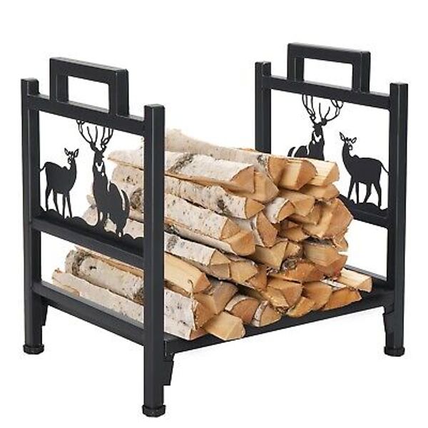 18" Black Iron Single Layer Firewood Log Holder With Animal Pattern