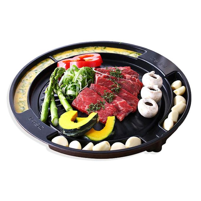 KAZARIKO Samgyeopsal Yakiniku Plate, Teppanyaki, Open Fire, Grill Pan, Non-stick, Coating, Round (11.8 inches (30 cm)