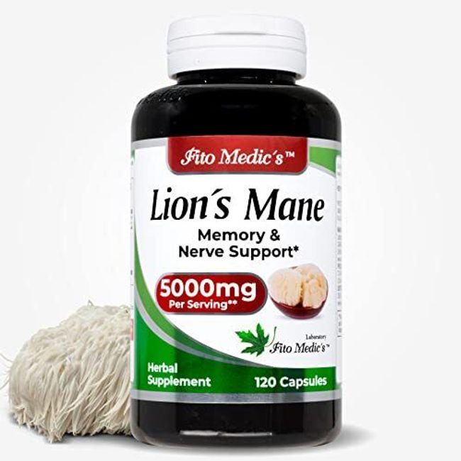 Lions Mane Mushroom Capsules 5000mg for Focus Brain Memory Support 120 Ct