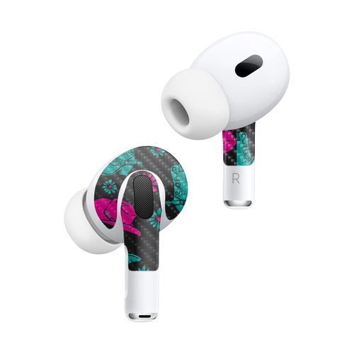 MightySkins Carbon Fiber (2 Pack) Skins Compatible with Apple AirPods Pro 2 - Neon Cowgirl | Protective, Durable Textured Carbon Fiber Finish | Easy to Apply and Change Styles | Made in The USA