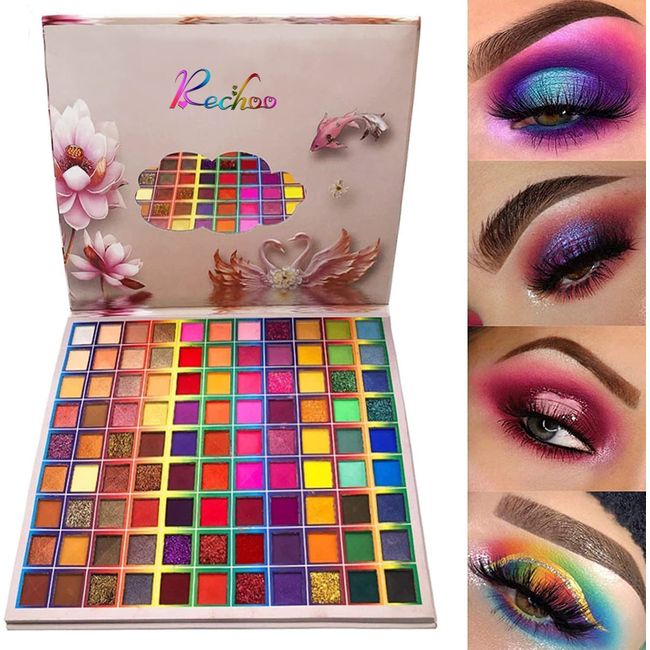 Rechoo 99 Colors Matte & Glitter Eyeshadow Palette, Colorful and Bright Color Eye Make-up Palette, Professional & Long-lasting Make-up Eyeshadow Palette for Daily and Stage Make-up