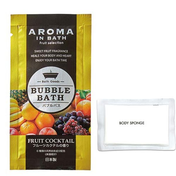 Aroma Inbus Bubble Bath (Fruit Cocktail Scent) Set of 5 Foam Bath Salts + 1 Compression Sponge