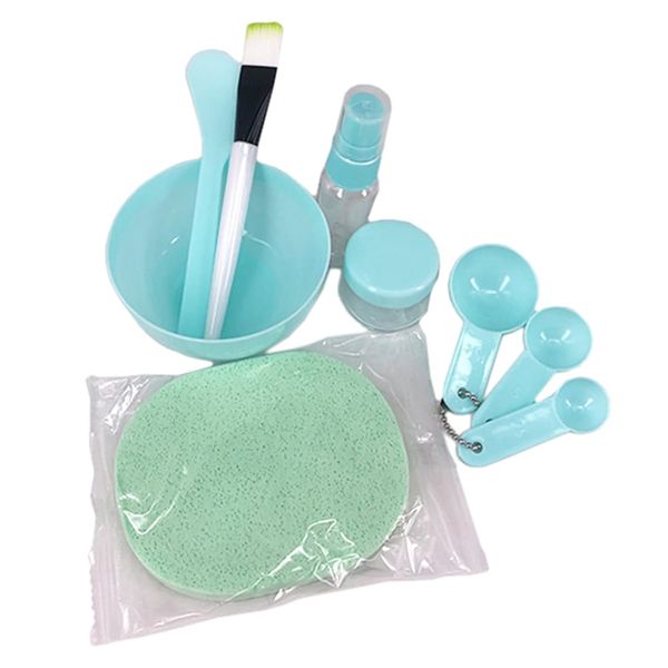 1 Set Facial Mask Mixing Bowl Set DIY Face Mask Mixing Tool Kit with Facial Mask Mixing Bowl Stick Spatula Measuring Spoon Brush Facial Sponge Spray Bottle Puff Soaking Bottle, Blue