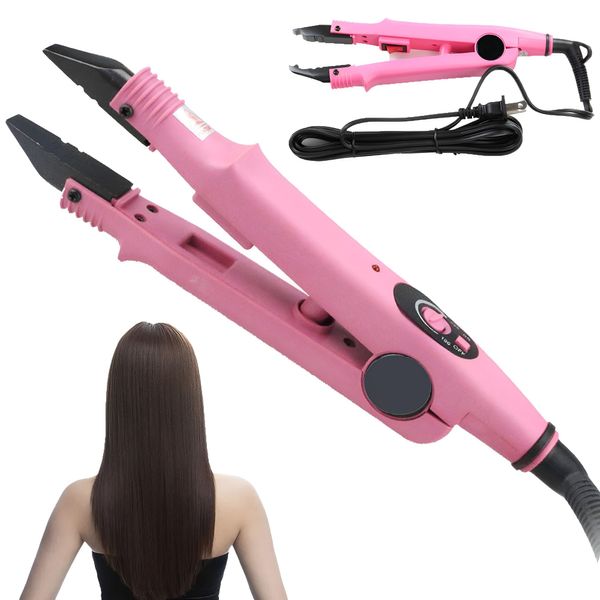 WYFCR Professional Hair Extensions Iron, Three Plug Specifications,Hair Extensions Iron Gun Hair Extensions Tool, for Hair Extensions Pre Bonded Hair Extension Iron Plug(Pink)