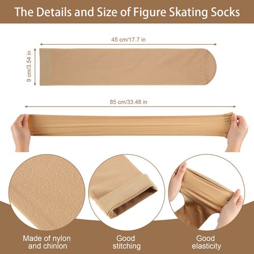 SATINIOR 3 Pairs Ice Skating Socks Roller Skating Socks High Tight Knee Skating Socks Roller Skating Nylon Socks Women Girl (Nude Color)
