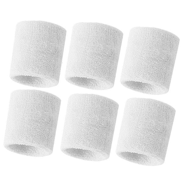 Hanerdun Wrist Sweatbands Thick Terry Cloth Wristbands for Men and Women Athletic Sweat Bands for Sports Tennis Gym Basketball White(6 Pieces) One Size