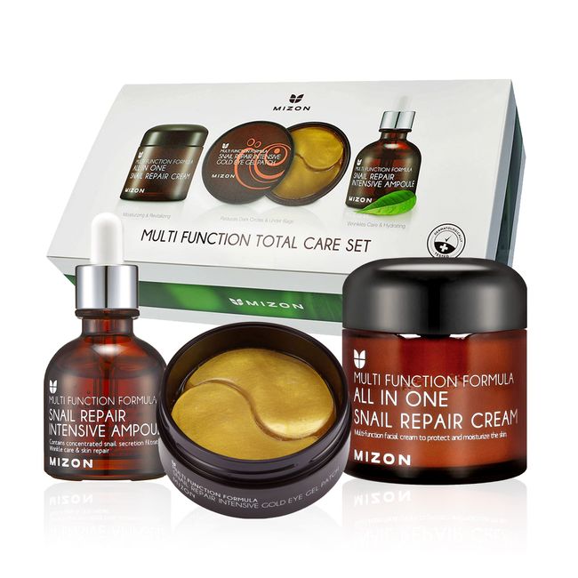 MIZON 24K Gold Snail Skincare Set - Eye Patches, Repair Cream & Ampoule for Sensitive Skin, Anti-Aging & Moisturizing