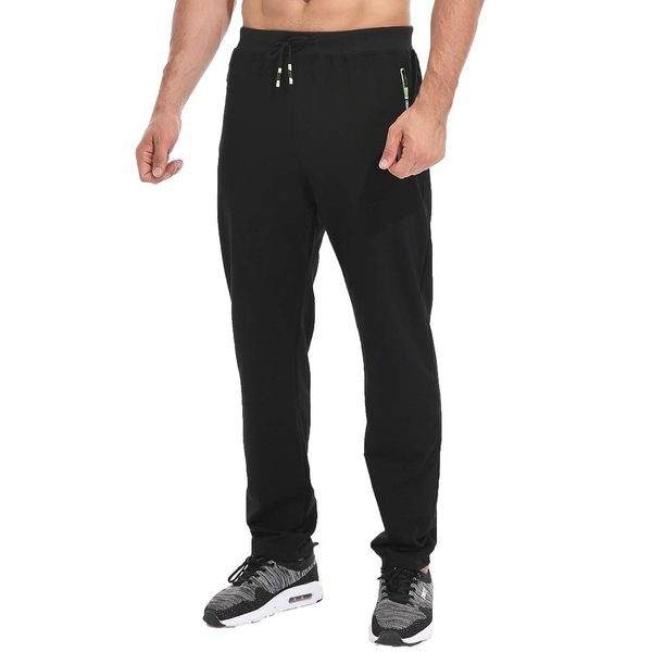 Tansozer Mens Joggers Tracksuit Bottoms Open Hem Cotton Sweatpants Jogging Pants Zip Pockets Black S