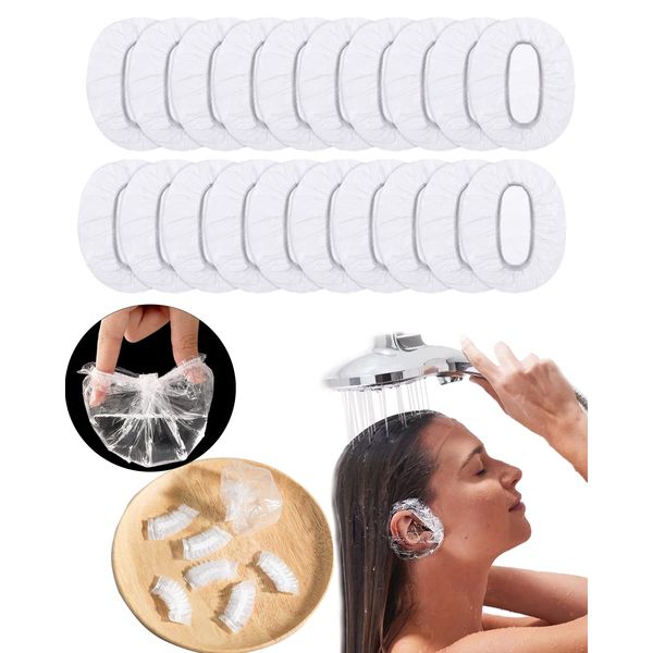 MUFEKUM Disposable Ear Covers for Shower, 100 Pack Waterproof Ear Covers Plastic Ear Shower Caps Clear Ear Protectors for Shower Bathing Hair Dye Hair Salon Treatment