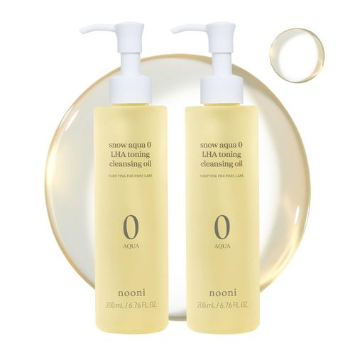 NOONI Facial Cleanser - Snow Aqua 0 LHA Toning Cleansing Oil *2ea | Makeup Blackhead Remover, Pore Control, Glass Skin, Help Control Sebum, Revitalizing, Moisturizing, Korean Skin Care, 6.76 Fl Oz x 2