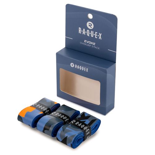 Raquex Evoke Overgrip Tape 3 Pack - Tennis Racket Grip Tapes - Racquet Anti Slip Tape Overgrip for Tennis Rackets, Badminton and Squash. British Designs, Finishing Tape Included (Mixed Camo)