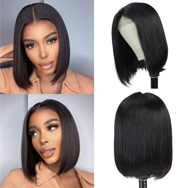 Mrladgo Short Straight Bob Wig Human Hair 10 Inch Glueless 4X4 Lace Closure Wig for Black Women Pre Plucked With Baby Hair Transparent Brazilian Bob Human Hair Wigs 150% Density(10, 4X4 Bob Wig)