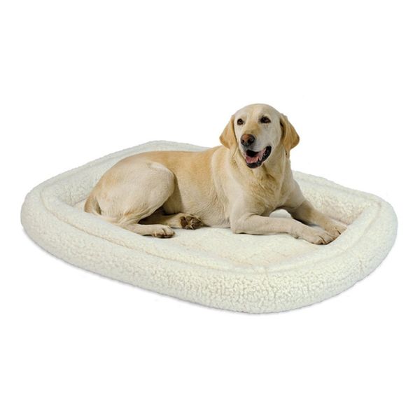 MidWest Homes for Pets Double Bolster Pet Bed | 42-Inch Dog Bed ideal for Large Dog Breeds & fits 42-Inch Long Dog Crates, White Fleece