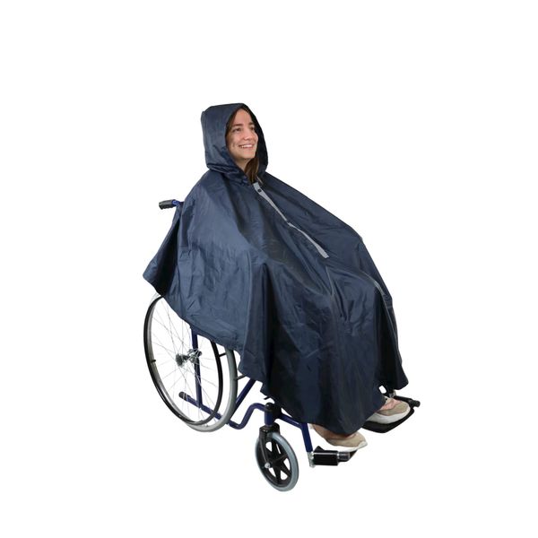 KMINA - Regencape Rollstuhl Erwachsene (Thermische Innenauskleidung), Rollstuhldecke Wasserdicht mit Reißverschluss, Regen Poncho Cape für Rollstuhl, Decke für Rollstuhlfahrer mit Kapuze