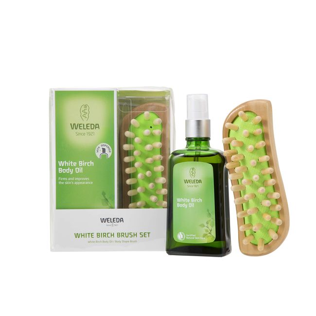 Weleda White Birch & Brush Set, 3.4 fl oz (100 ml) + Body Shape Brush, Skin Tightening Care, Body Massage, Dry Skin, Moisturizing, Grapefruit Scent, Naturally Derived Ingredients, Organic, 3.4 fl oz (100 ml) + Brush Included