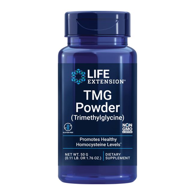 Life Extension TMG Powder 500 mg - Betaine Anhydrous Trimethylglycine Supplement For Healthy Homocysteine Levels and Heart Health Support - Non-GMO, Vegetarian, Gluten-Free - 50 g