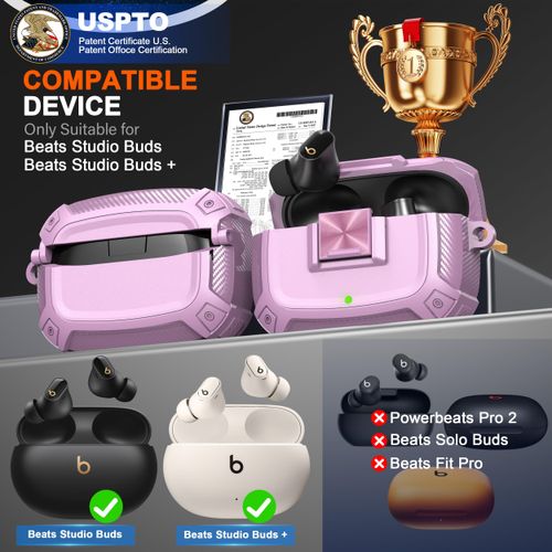 RFUNGUANGO Compatible with Beats Studio Buds/Buds+ 2021/2023, New Secure Lock Case with Cleaning Kit with Keychain for New Beats Studio Earbuds Case - Pink