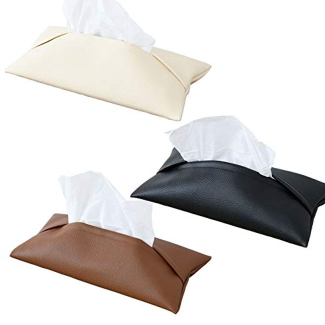 SEMI (Set of 3) Soft Pack Tissue Cover 3 Color Set (Beige, Brown, Black) Tissue Case/Synthetic Leather