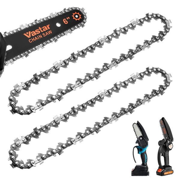 Vastar Electric Chainsaw Chain 2pcs, Chain Saw Chains for 6-Inch Mini Electric Chain Replacement, Low-Kickback Carbon Steel Chain Saw Chains