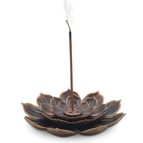 TMINCK Brass Incense Holder - Lotus Stick Incense Burner Cone Shaped Incense Holder with Ash Holder - 4"