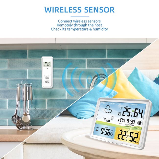 Wireless Weather Station Temperature Humidity Sensor Colorful LCD